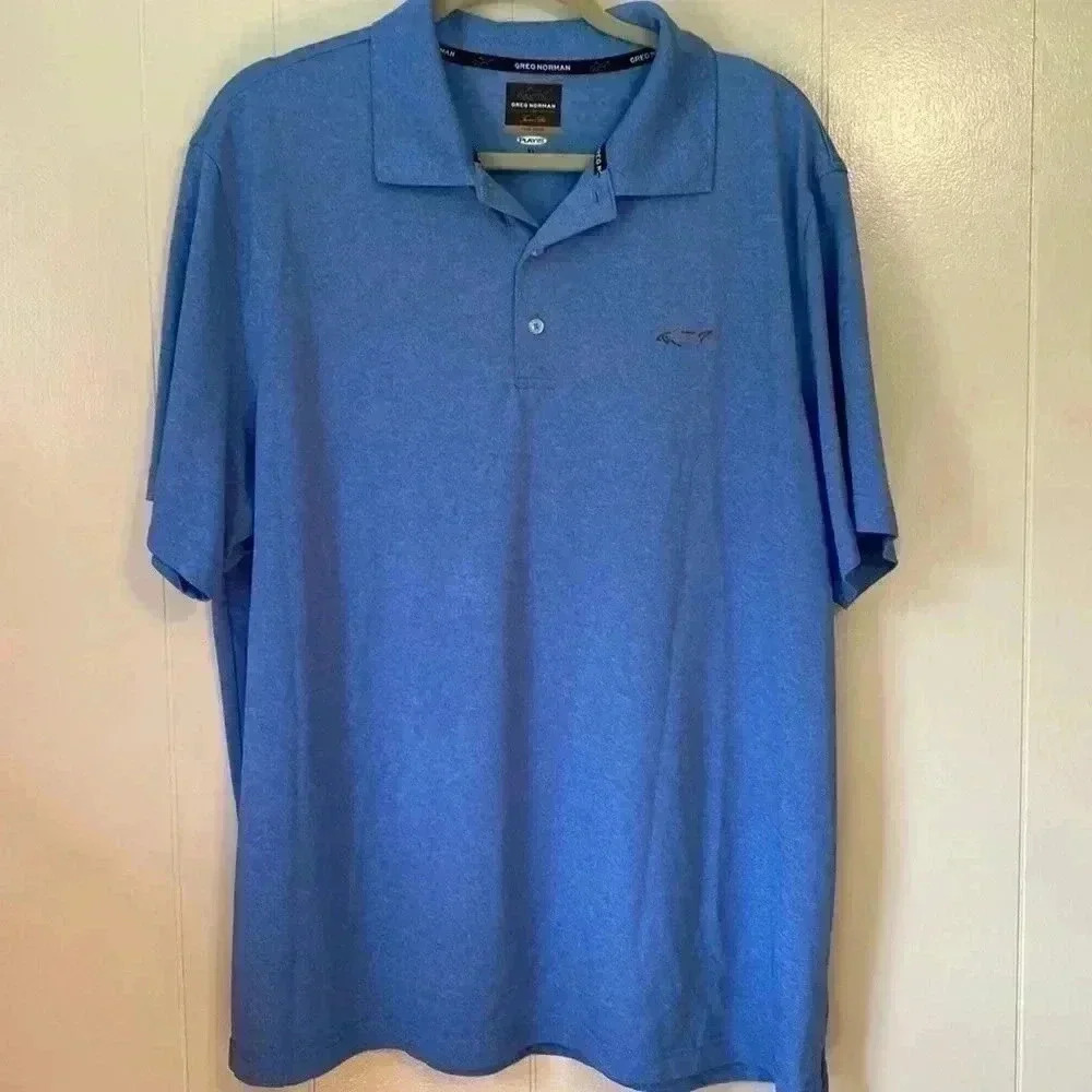 Greg Norman for Tasso Elba Short Sleeve Blue Golf Shirt in XL.